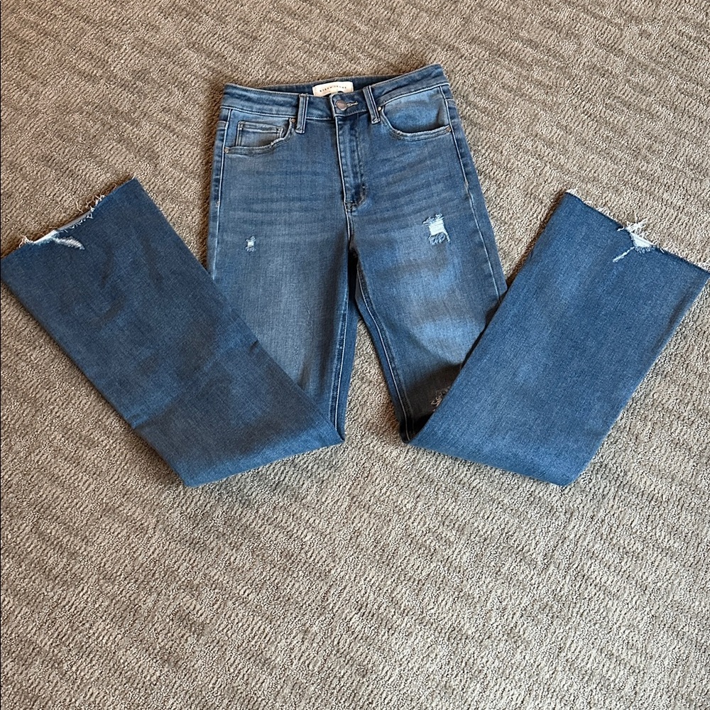 Women's Blue Distressed Flare Jeans